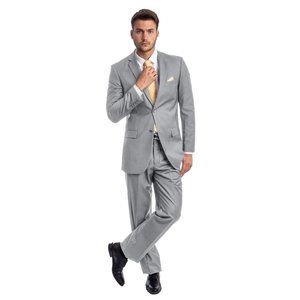 Mens 2pc Modern Fit Suit Notch Lapel, Light Grey